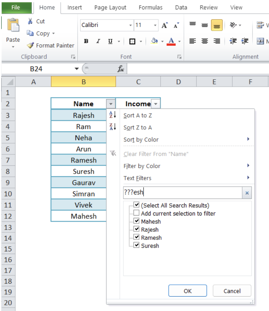 question function excel