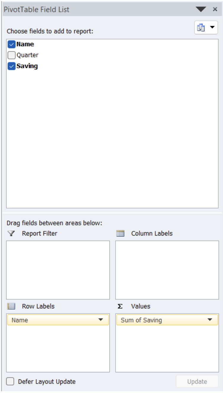 pivot table list excel