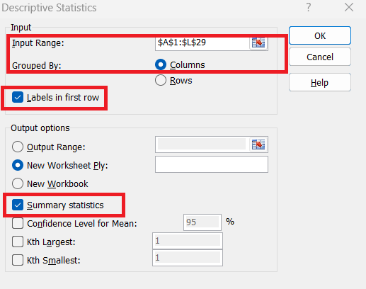 summary statistics table