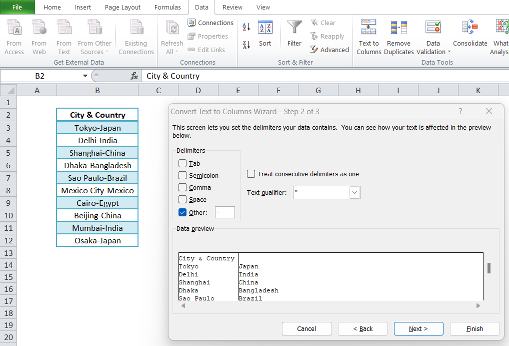 split column excel