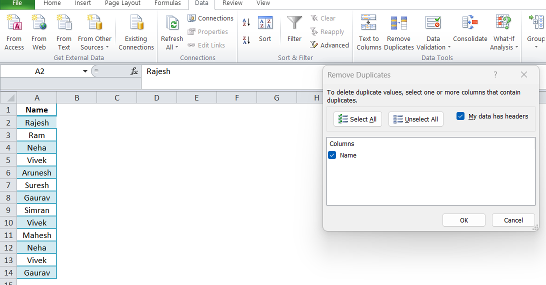remove duplicates excel