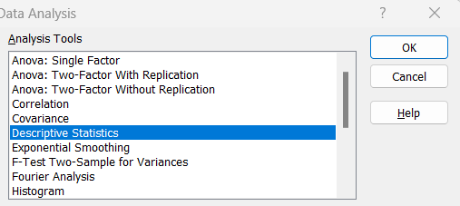 descriptive statistics excel